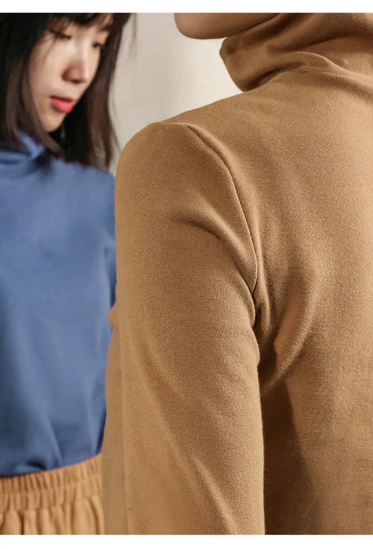 Heavy Turtleneck T shirt Autumn Winter Women High End Double Sided Brushed plus Thick Velvet Warm Top Inner Bottoming Shirt