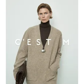 Heavy Wool Mixed Color V-Neck Sweater