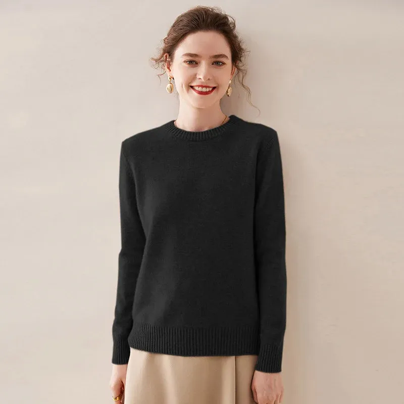 High Quality Autumn Winter 100% Cashmere Sweater Women O-Neck Pullover  Sweater Warm Loose-Fit Knitted Base Tops Clothing
