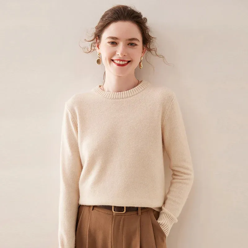High Quality Autumn Winter 100% Cashmere Sweater Women O-Neck Pullover  Sweater Warm Loose-Fit Knitted Base Tops Clothing