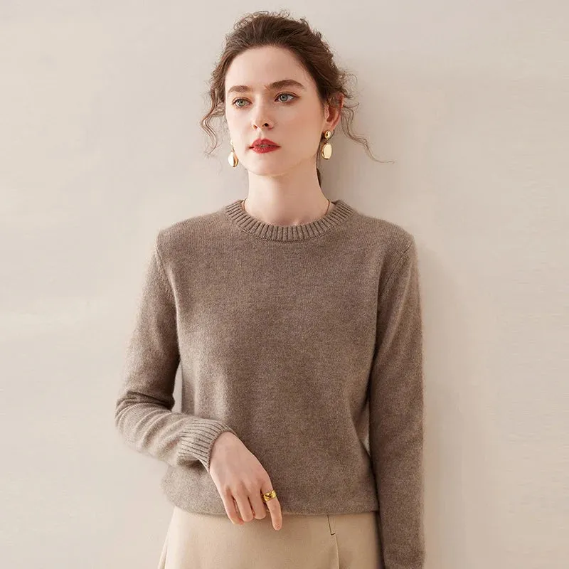 High Quality Autumn Winter 100% Cashmere Sweater Women O-Neck Pullover  Sweater Warm Loose-Fit Knitted Base Tops Clothing