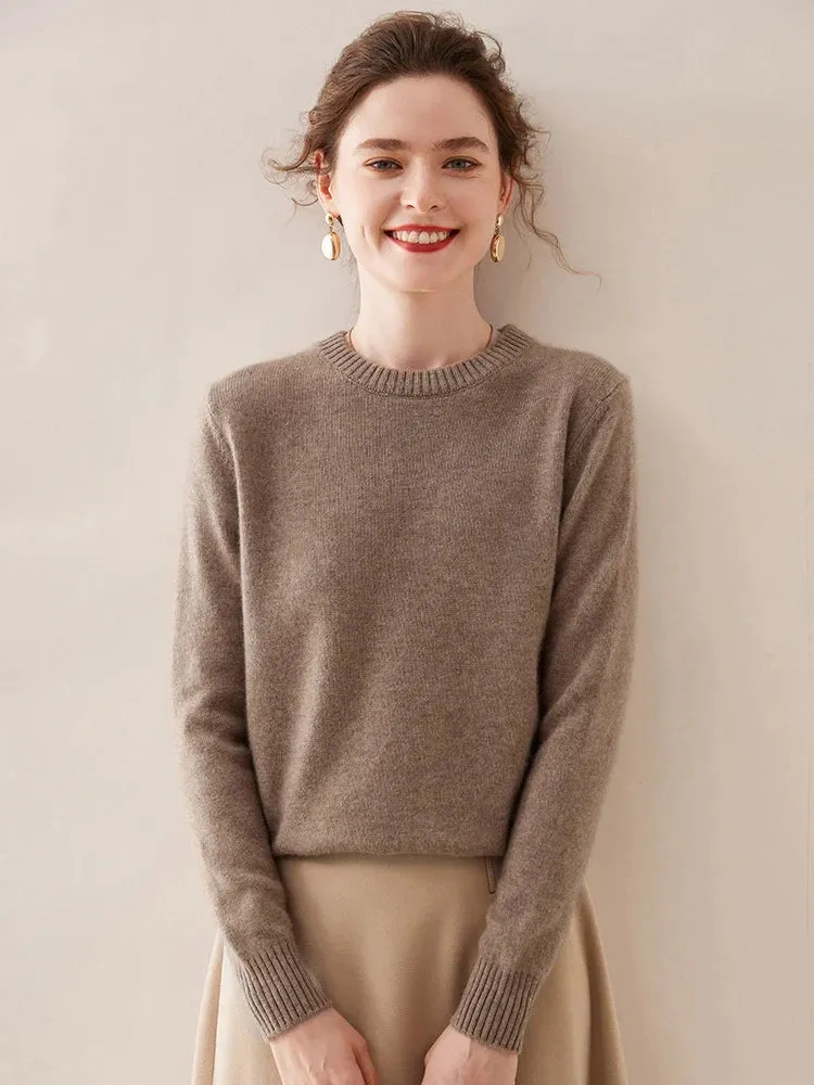 High Quality Autumn Winter 100% Cashmere Sweater Women O-Neck Pullover  Sweater Warm Loose-Fit Knitted Base Tops Clothing