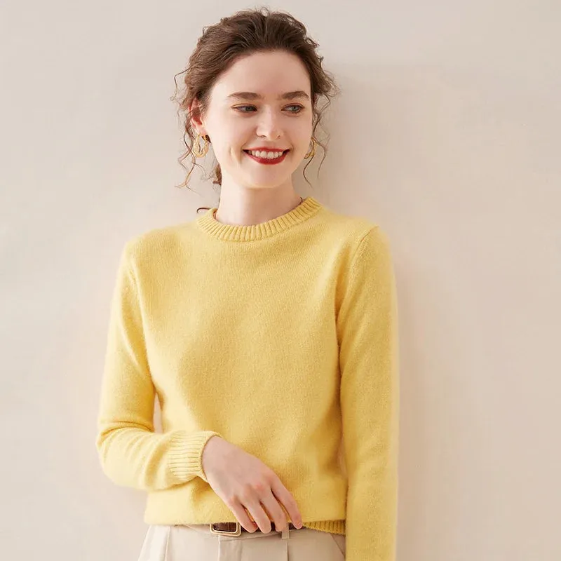 High Quality Autumn Winter 100% Cashmere Sweater Women O-Neck Pullover  Sweater Warm Loose-Fit Knitted Base Tops Clothing