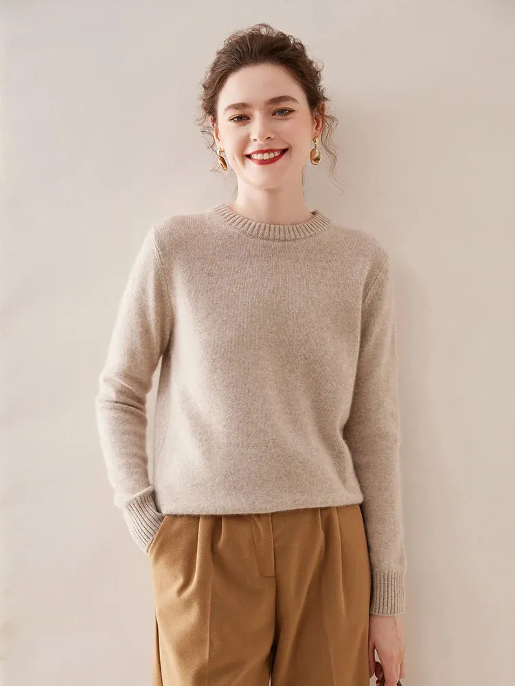 High Quality Autumn Winter 100% Cashmere Sweater Women O-Neck Pullover  Sweater Warm Loose-Fit Knitted Base Tops Clothing