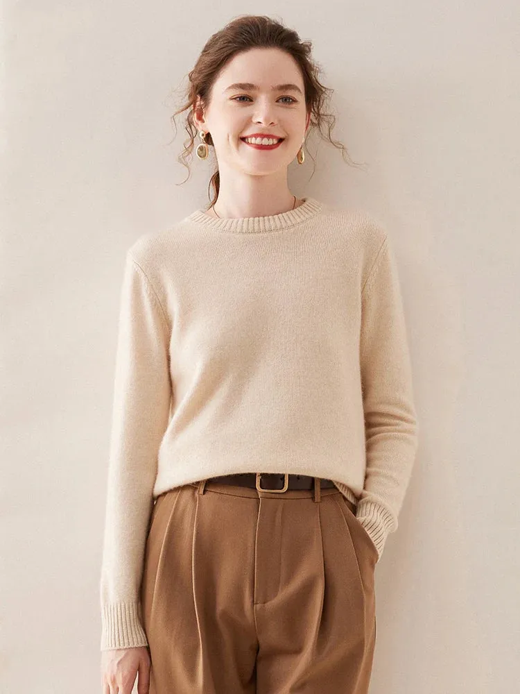 High Quality Autumn Winter 100% Cashmere Sweater Women O-Neck Pullover  Sweater Warm Loose-Fit Knitted Base Tops Clothing
