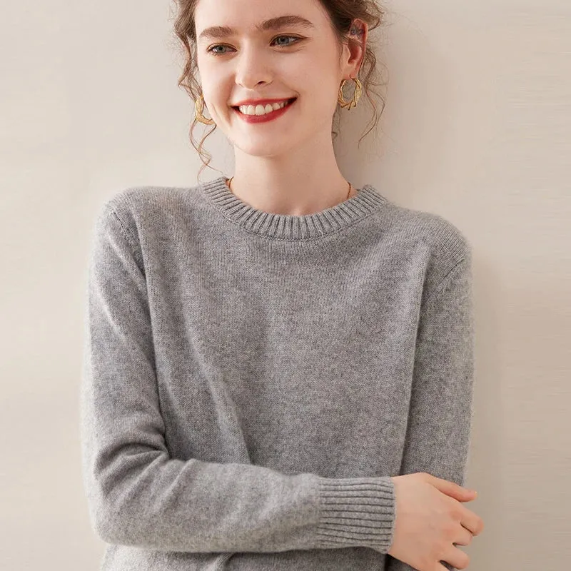 High Quality Autumn Winter 100% Cashmere Sweater Women O-Neck Pullover  Sweater Warm Loose-Fit Knitted Base Tops Clothing