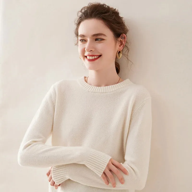 High Quality Autumn Winter 100% Cashmere Sweater Women O-Neck Pullover  Sweater Warm Loose-Fit Knitted Base Tops Clothing