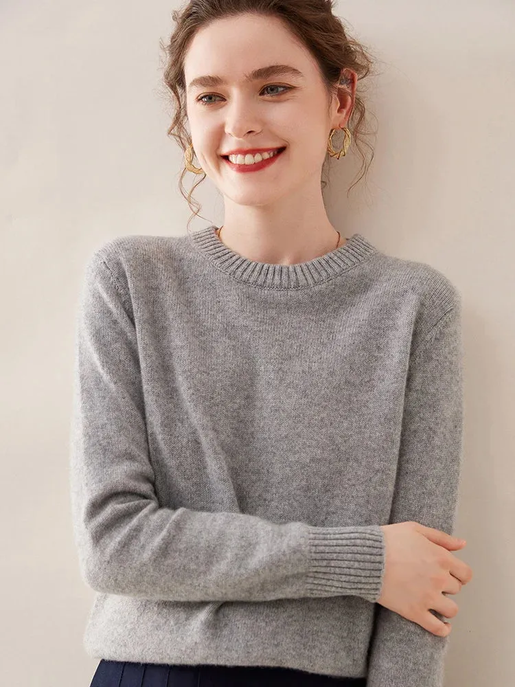 High Quality Autumn Winter 100% Cashmere Sweater Women O-Neck Pullover  Sweater Warm Loose-Fit Knitted Base Tops Clothing