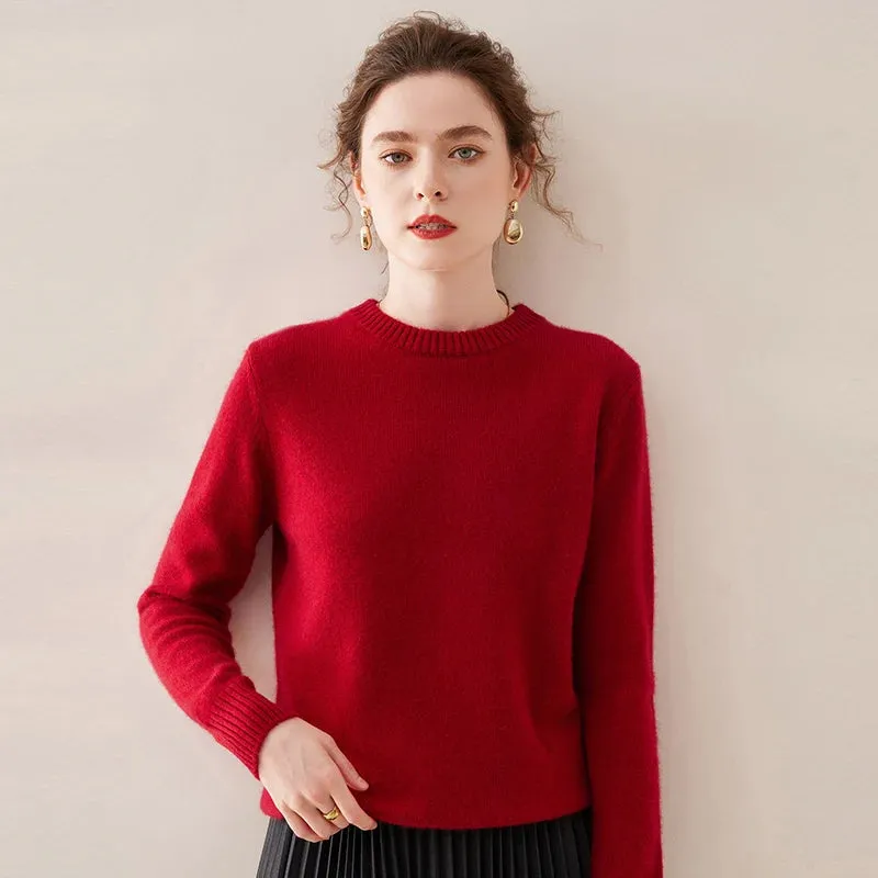 High Quality Autumn Winter 100% Cashmere Sweater Women O-Neck Pullover  Sweater Warm Loose-Fit Knitted Base Tops Clothing