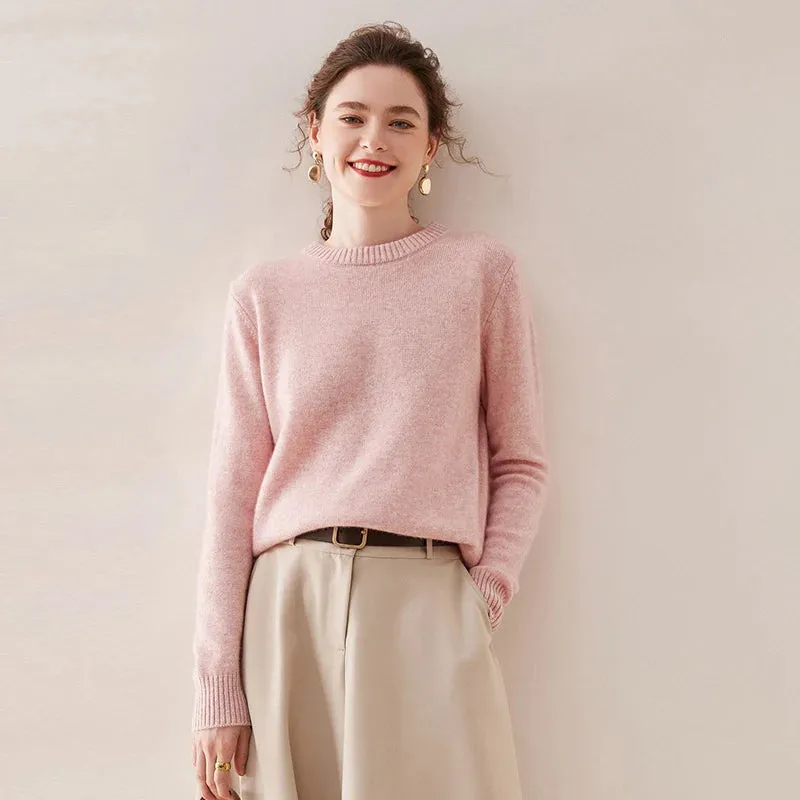 High Quality Autumn Winter 100% Cashmere Sweater Women O-Neck Pullover  Sweater Warm Loose-Fit Knitted Base Tops Clothing