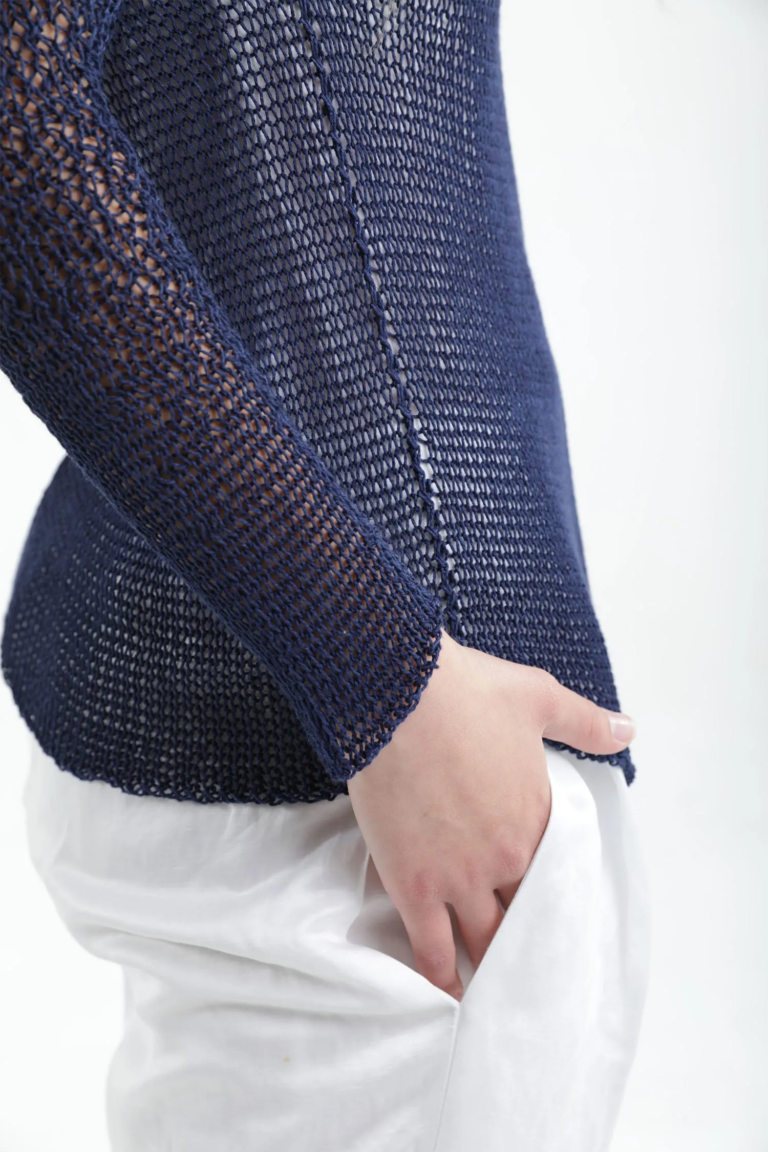 Indigo Navy Blue Short Open knit Bamboo Cardigan with buttons