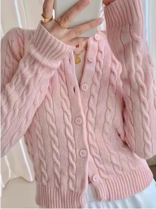 Irene Women's Retro Twist Single-Breasted Knitted Cardigan
