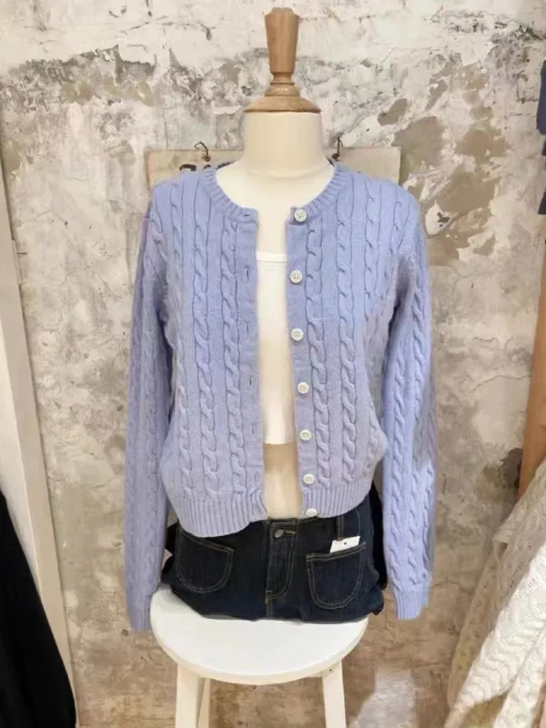 Irene Women's Retro Twist Single-Breasted Knitted Cardigan