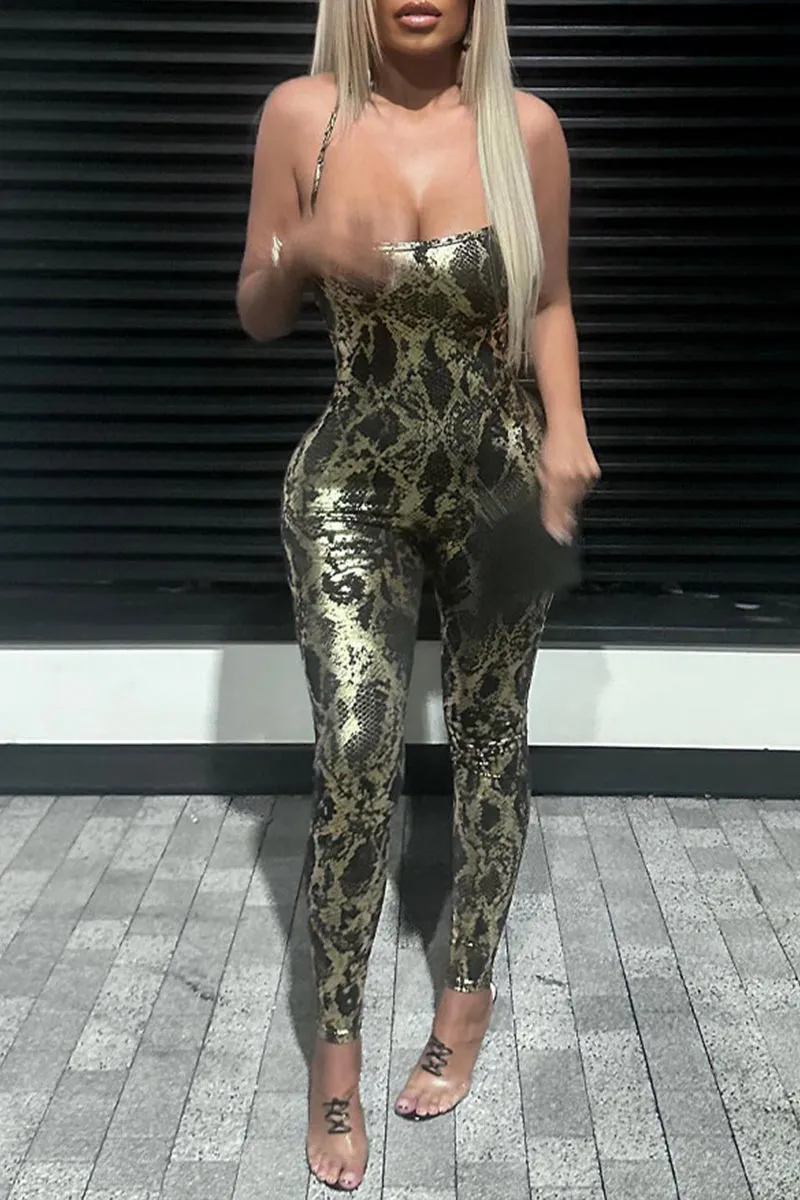 JL0413 Metallic Bodycon Jumpsuits