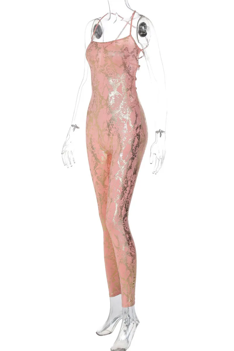 JL0413 Metallic Bodycon Jumpsuits