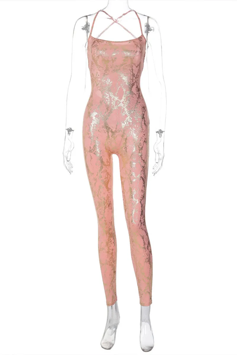 JL0413 Metallic Bodycon Jumpsuits