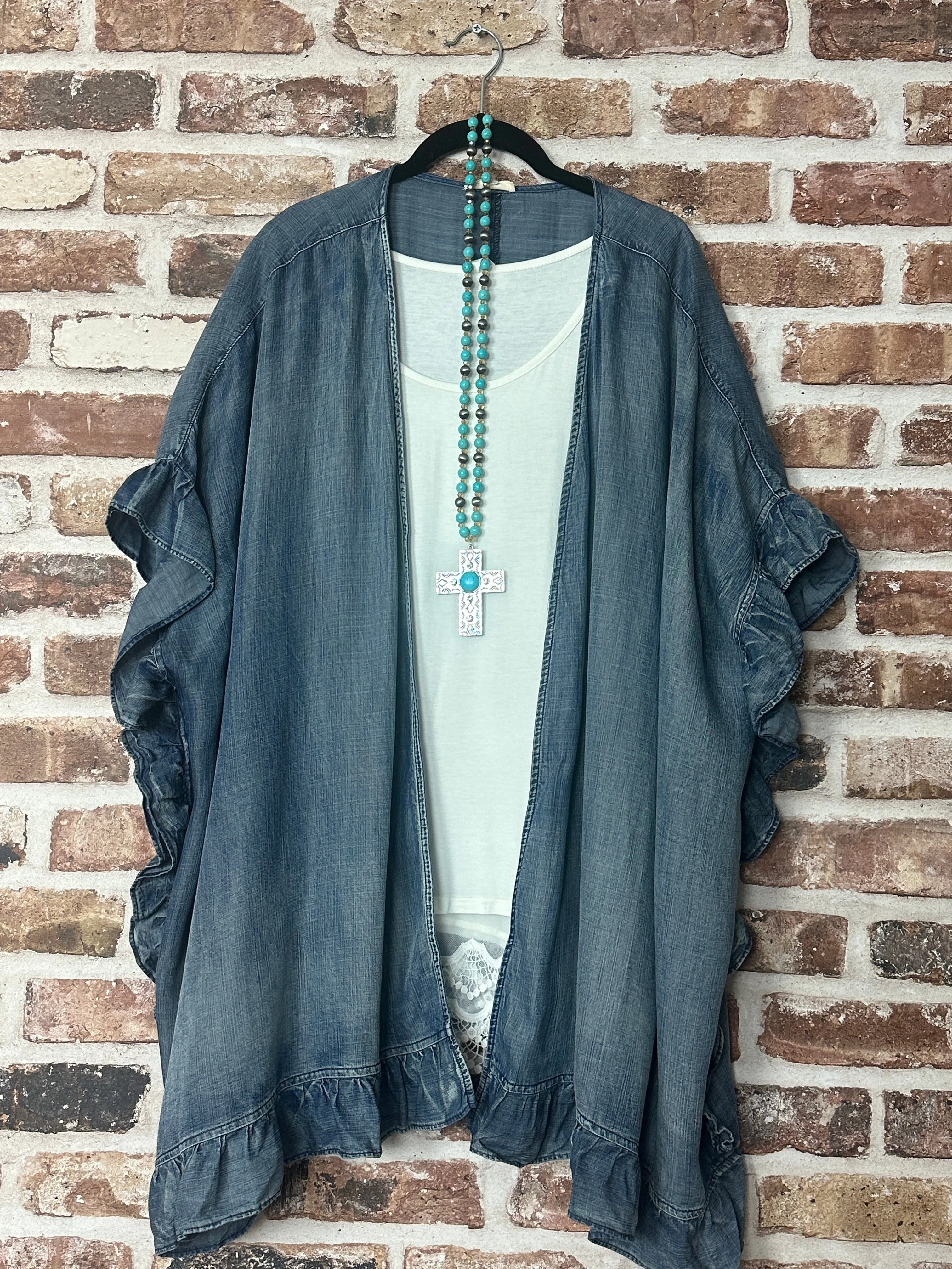 Jolie Boho Denim Ruffle Kimono