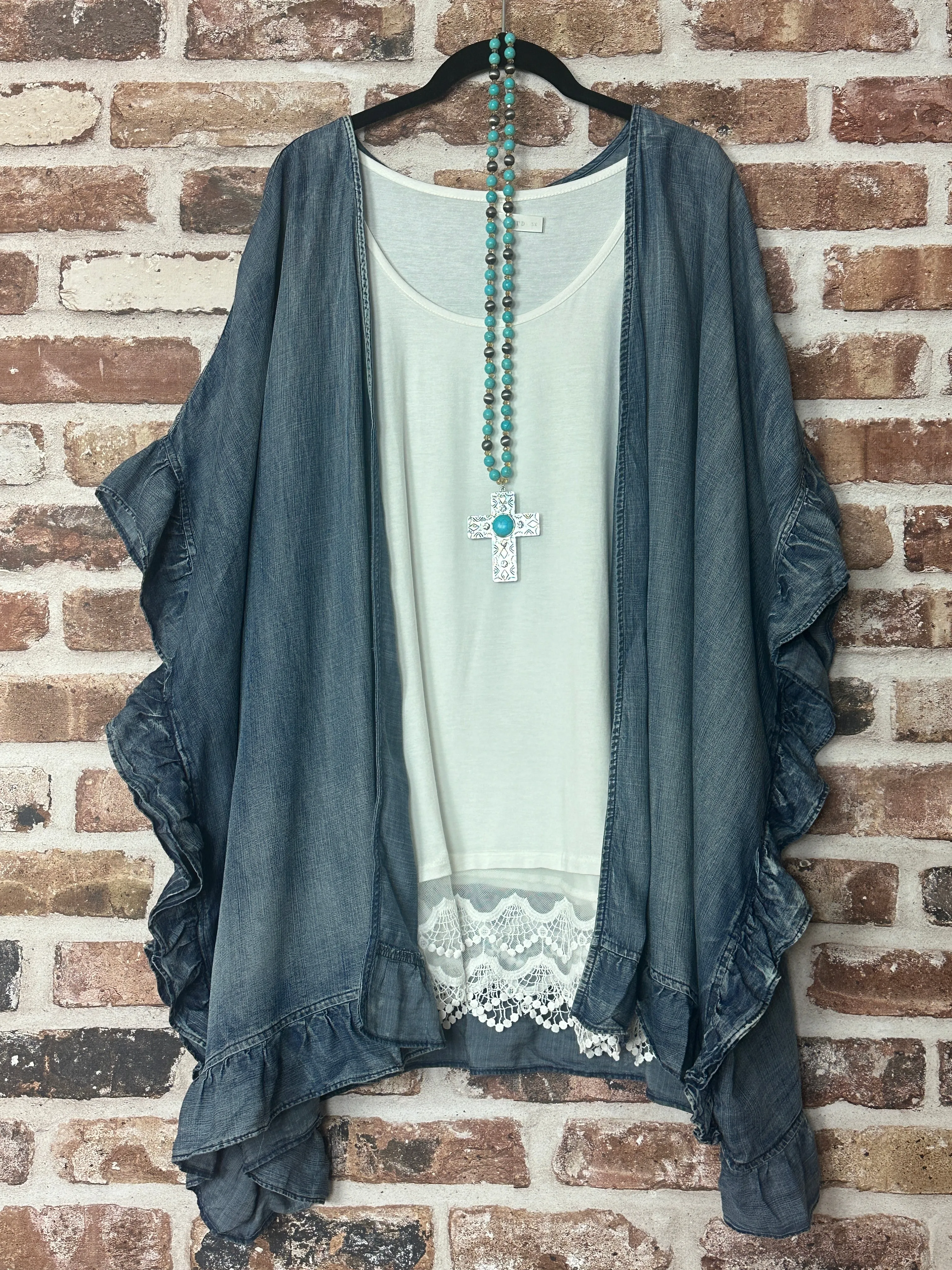 Jolie Boho Denim Ruffle Kimono