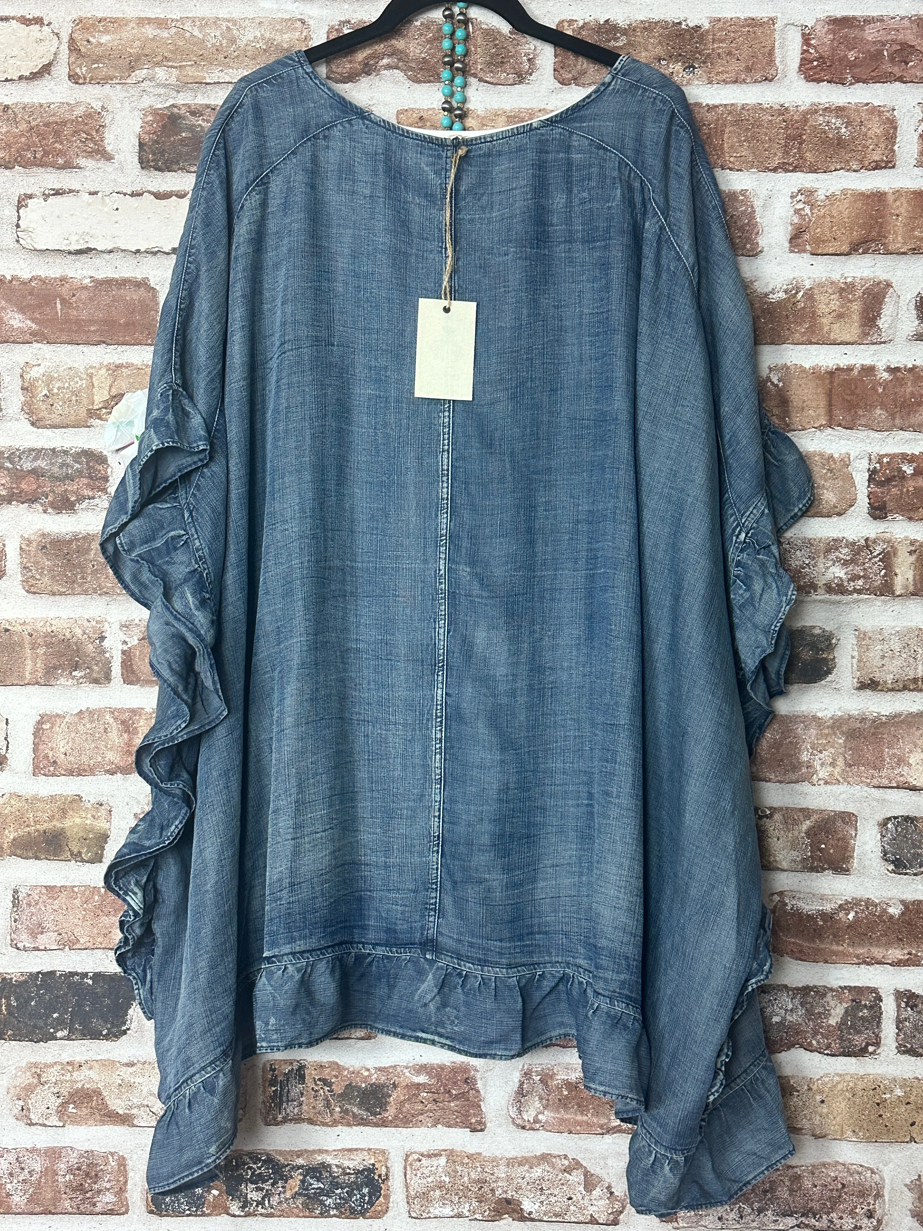 Jolie Boho Denim Ruffle Kimono