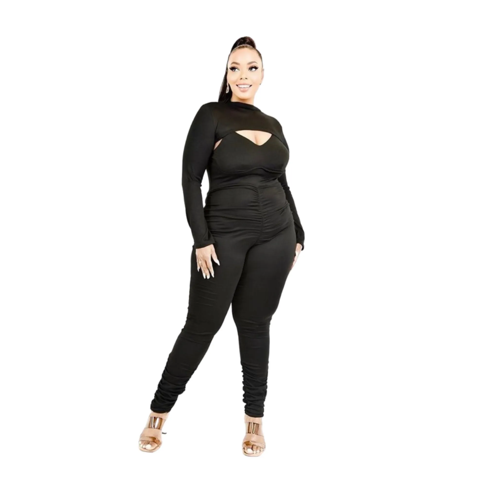 Kandi Two Piece Shrug and Ruched Jumpsuit Plus
