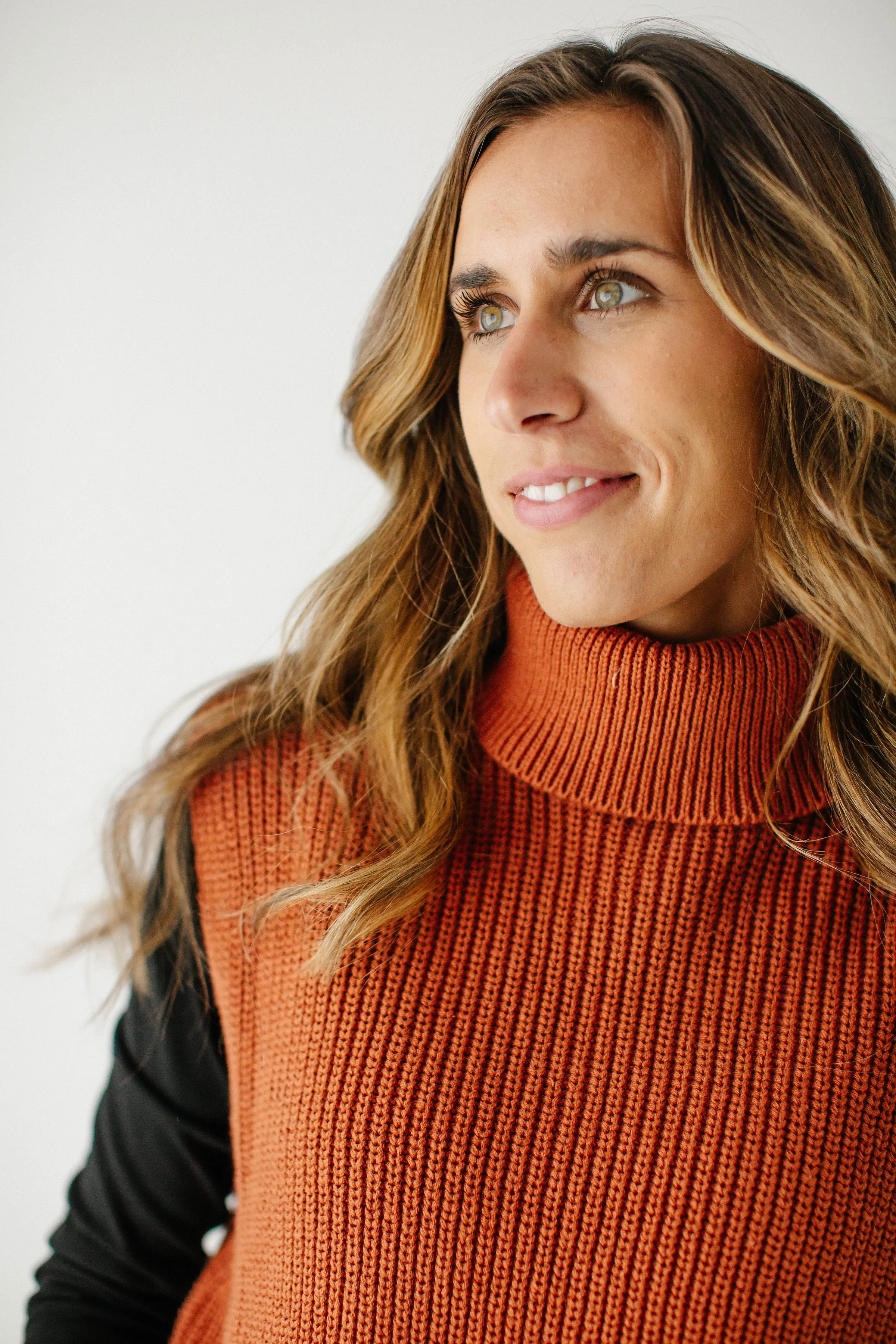 'Kennedy' Rib Knit Turtleneck Sweater Vest in Rust FINAL SALE