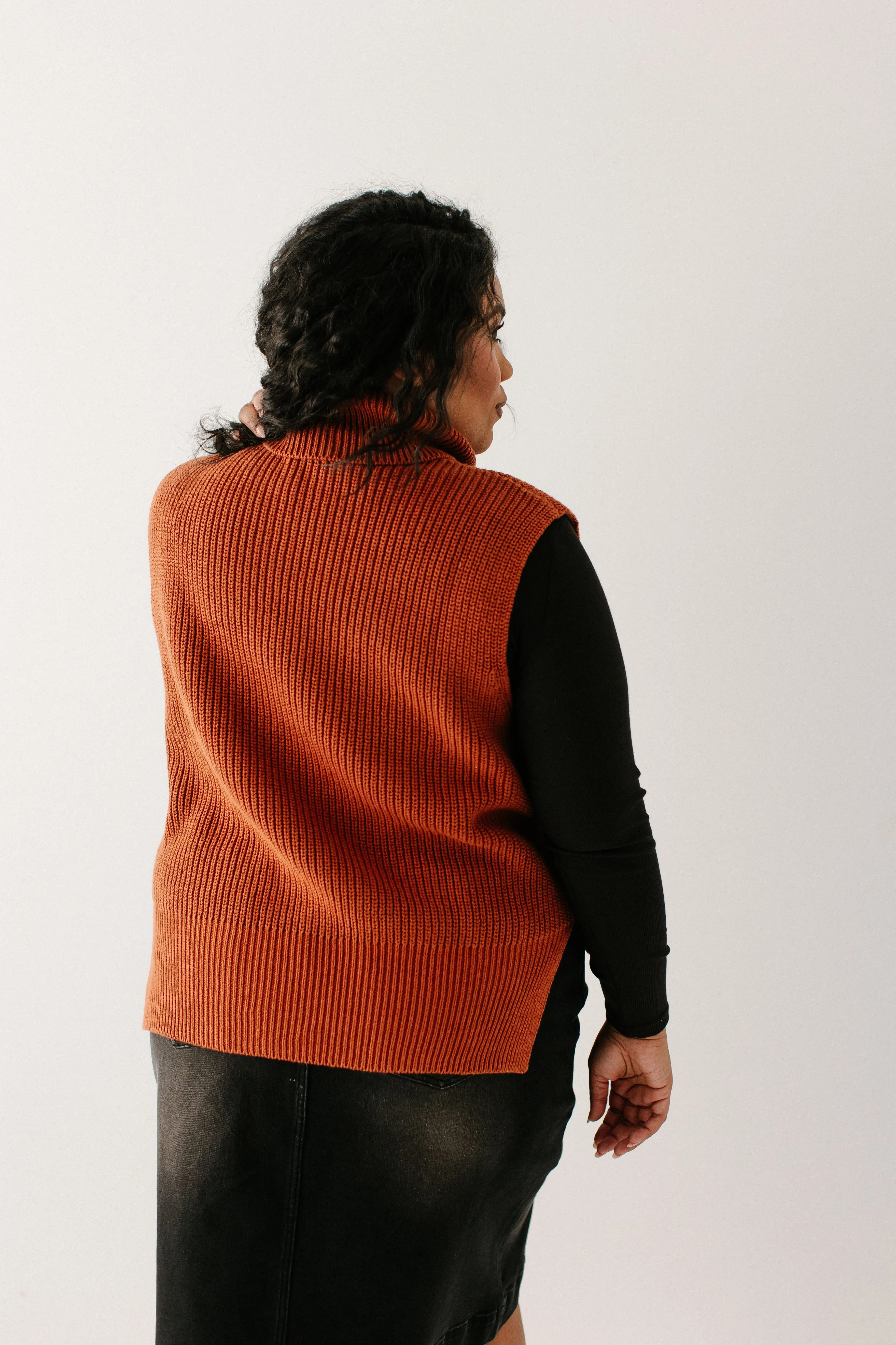 'Kennedy' Rib Knit Turtleneck Sweater Vest in Rust FINAL SALE