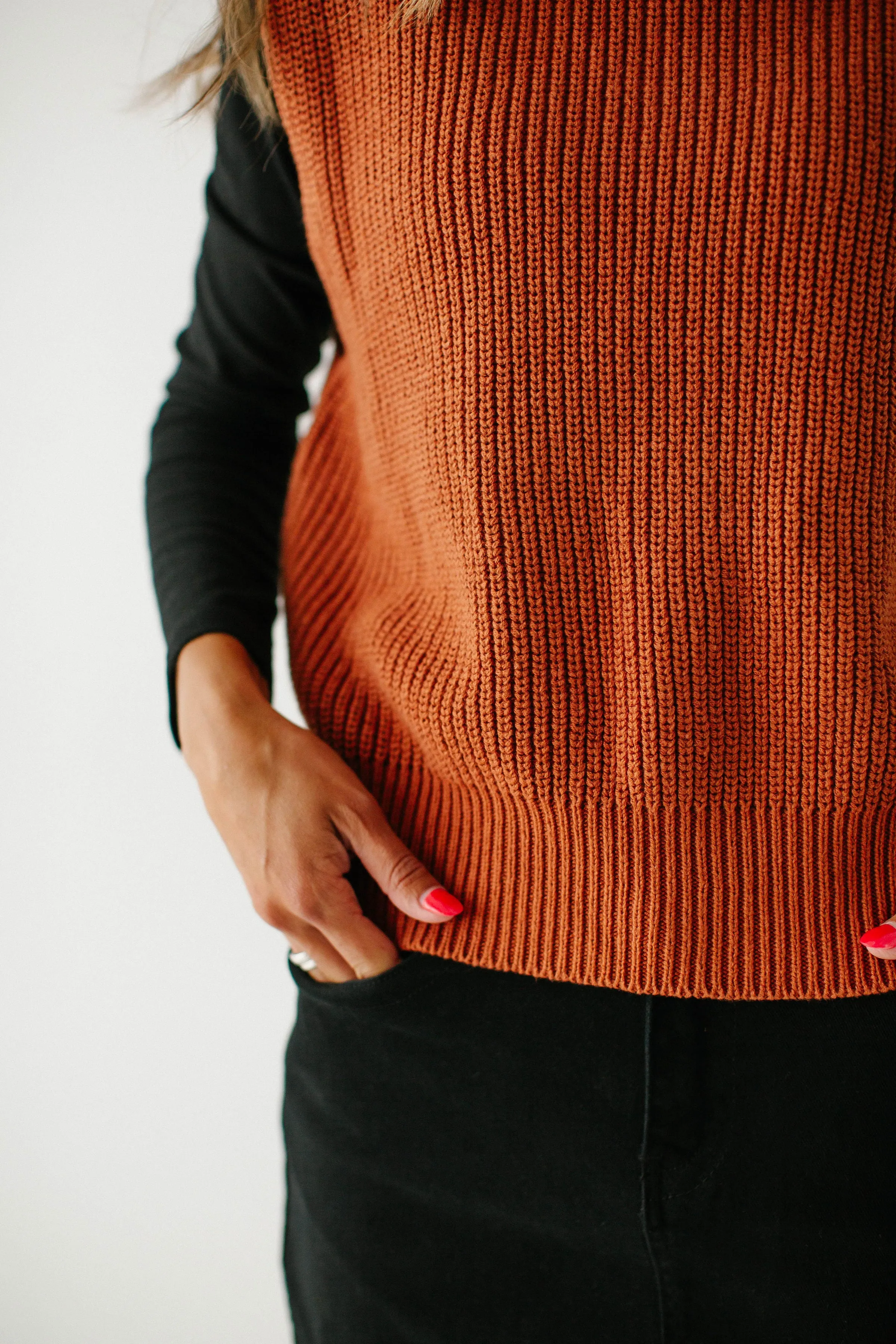 'Kennedy' Rib Knit Turtleneck Sweater Vest in Rust FINAL SALE