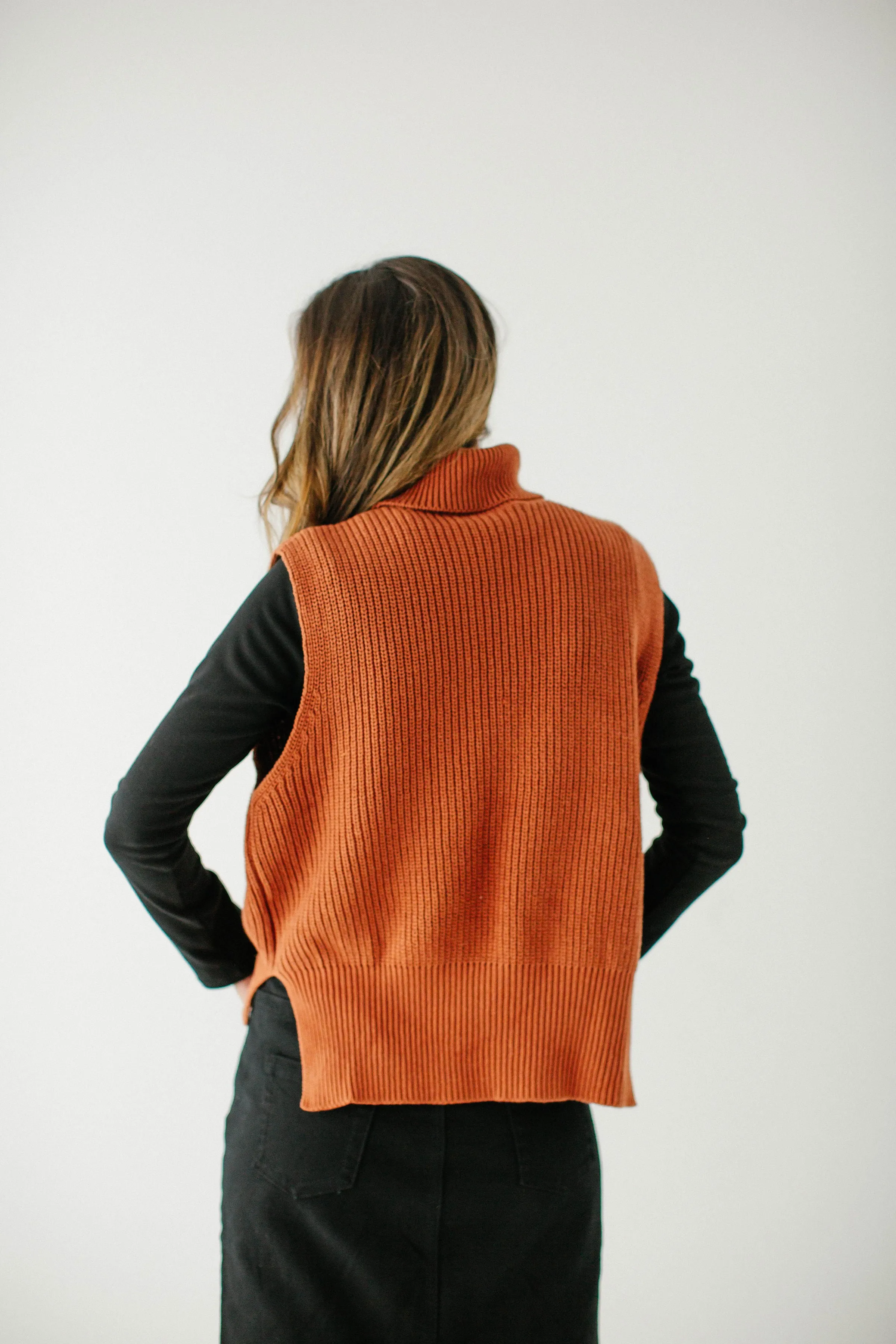 'Kennedy' Rib Knit Turtleneck Sweater Vest in Rust FINAL SALE