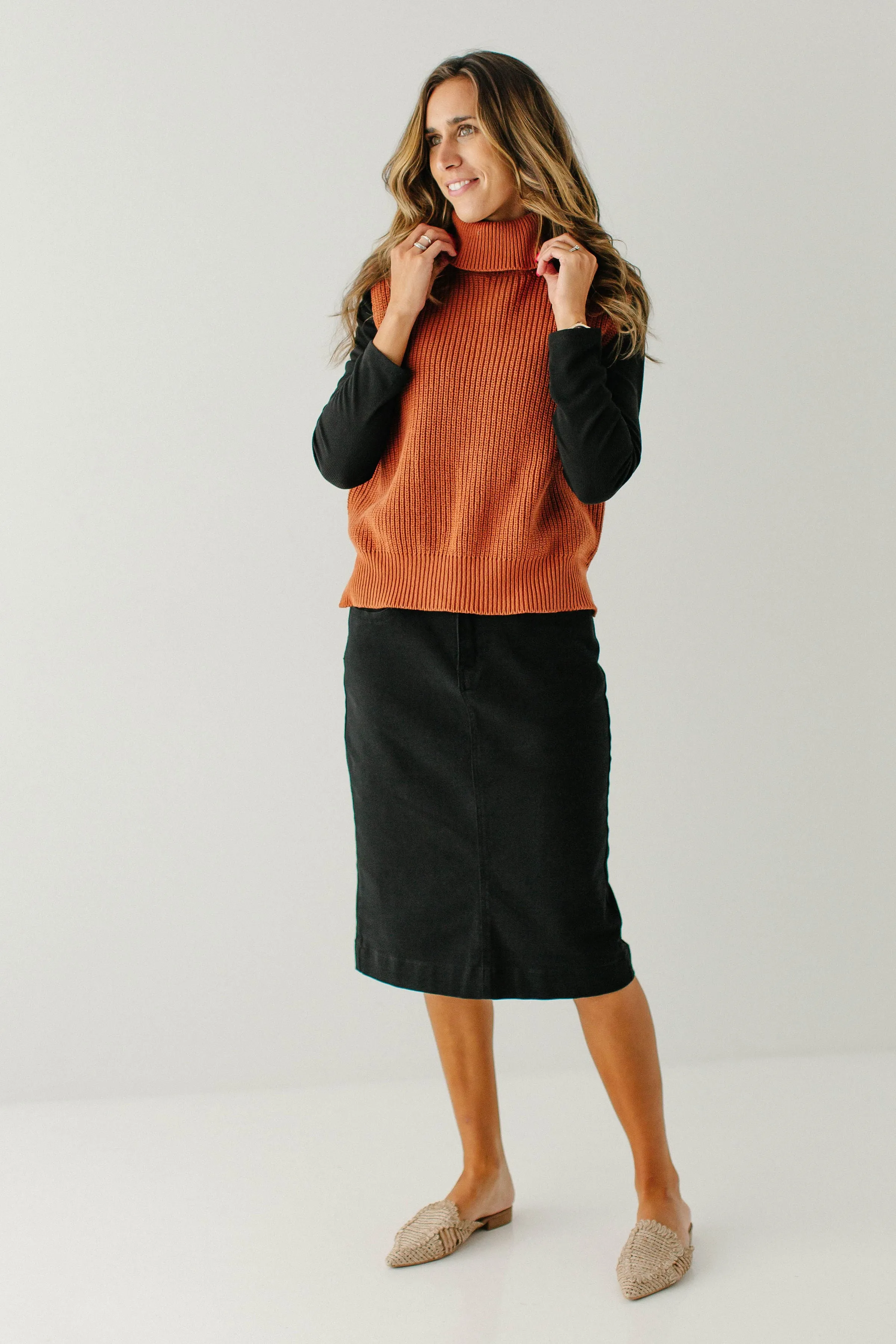 'Kennedy' Rib Knit Turtleneck Sweater Vest in Rust FINAL SALE