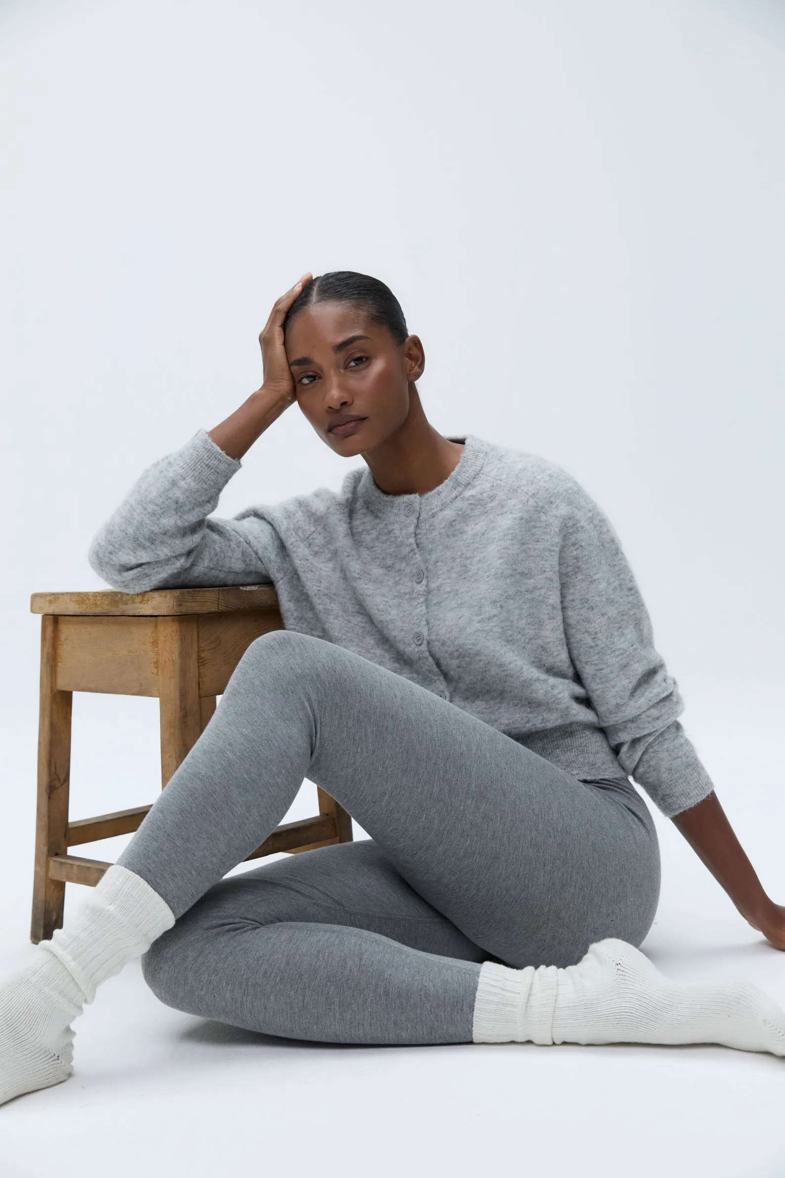 Knit Cardigan - Light Grey Melange