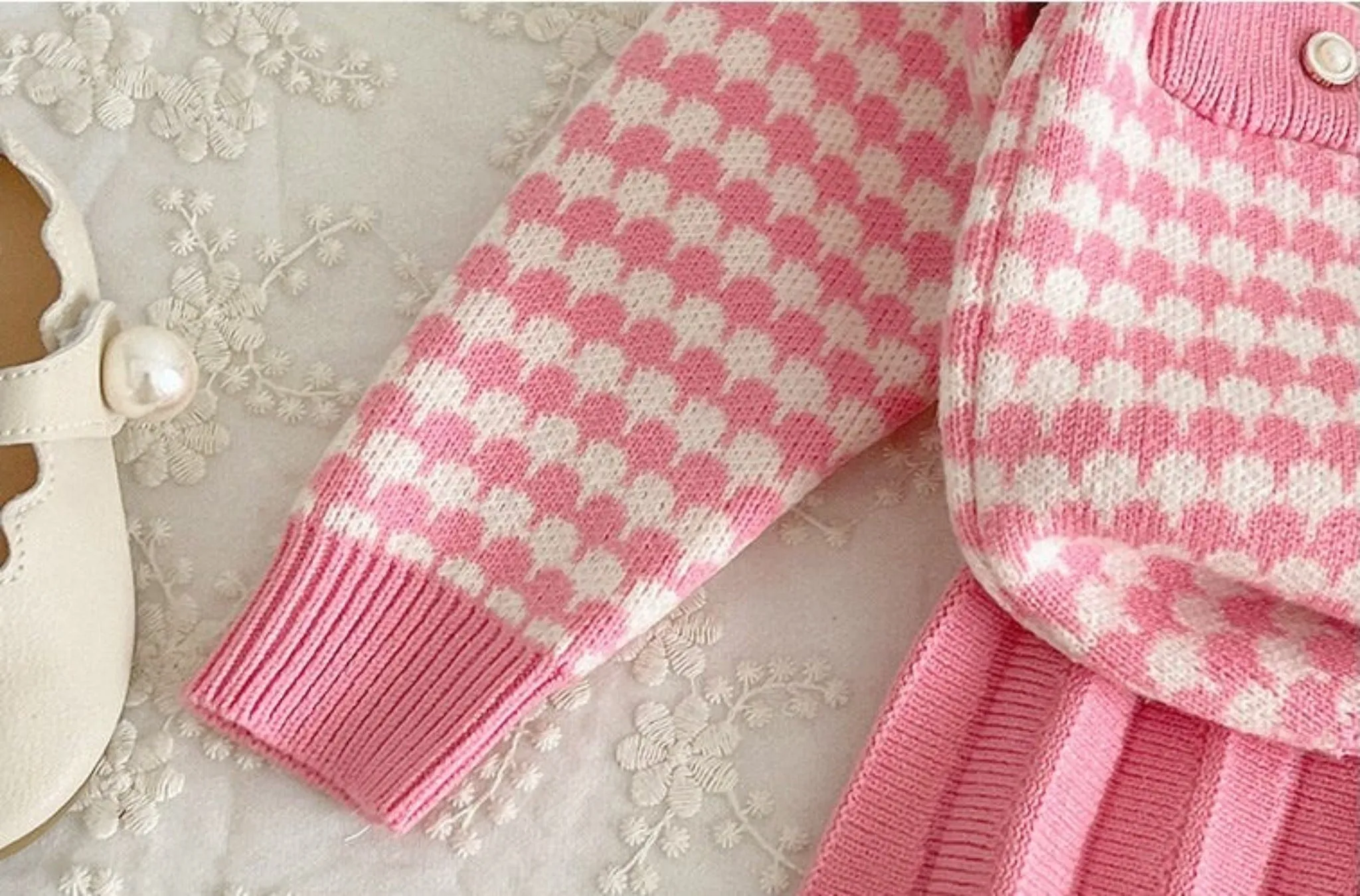 Knit Cotton Girls' Cardigan & Skirt Set