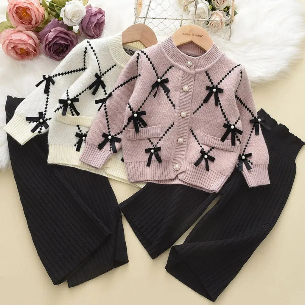 Knit Cotton Girls' Set with Pearls