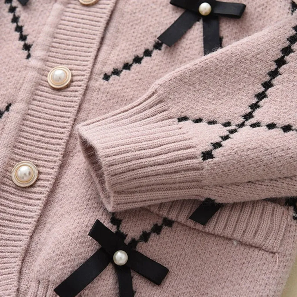 Knit Cotton Girls' Set with Pearls