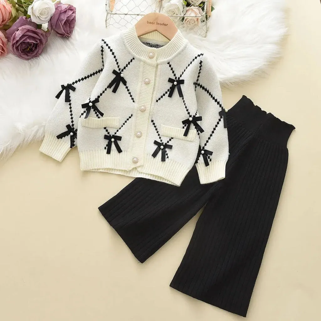 Knit Cotton Girls' Set with Pearls
