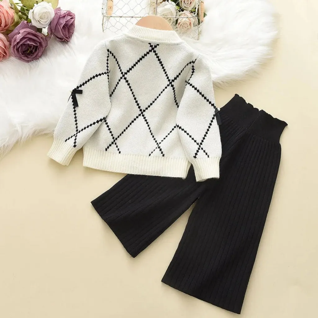 Knit Cotton Girls' Set with Pearls