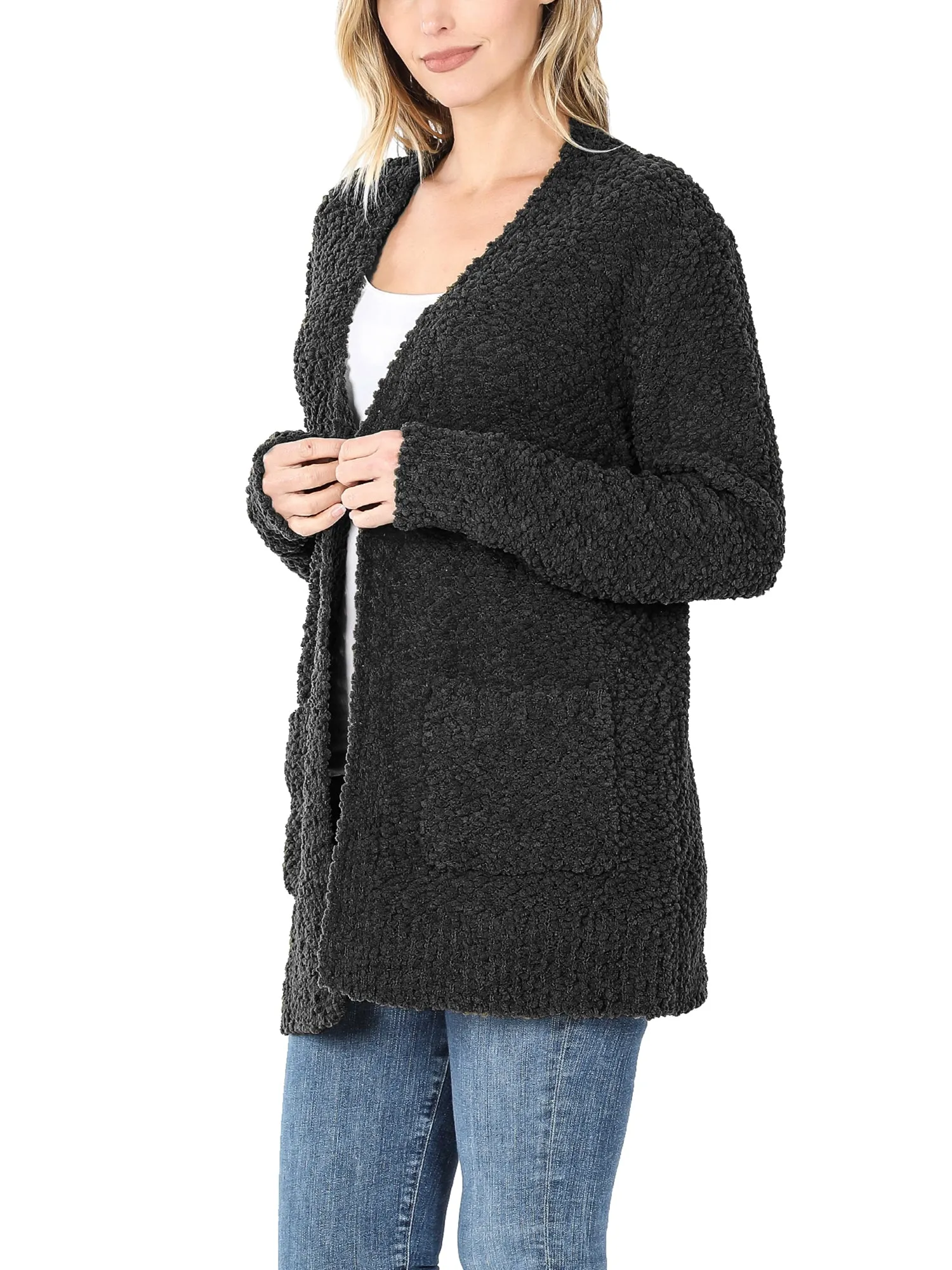 KOGMO Womens Popcorn Sweater Cardigan with Pockets