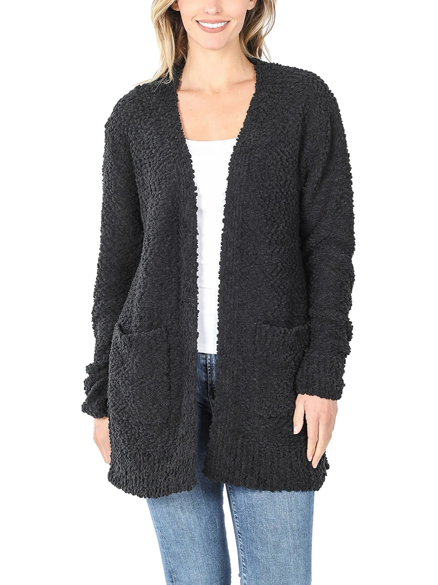 KOGMO Womens Popcorn Sweater Cardigan with Pockets