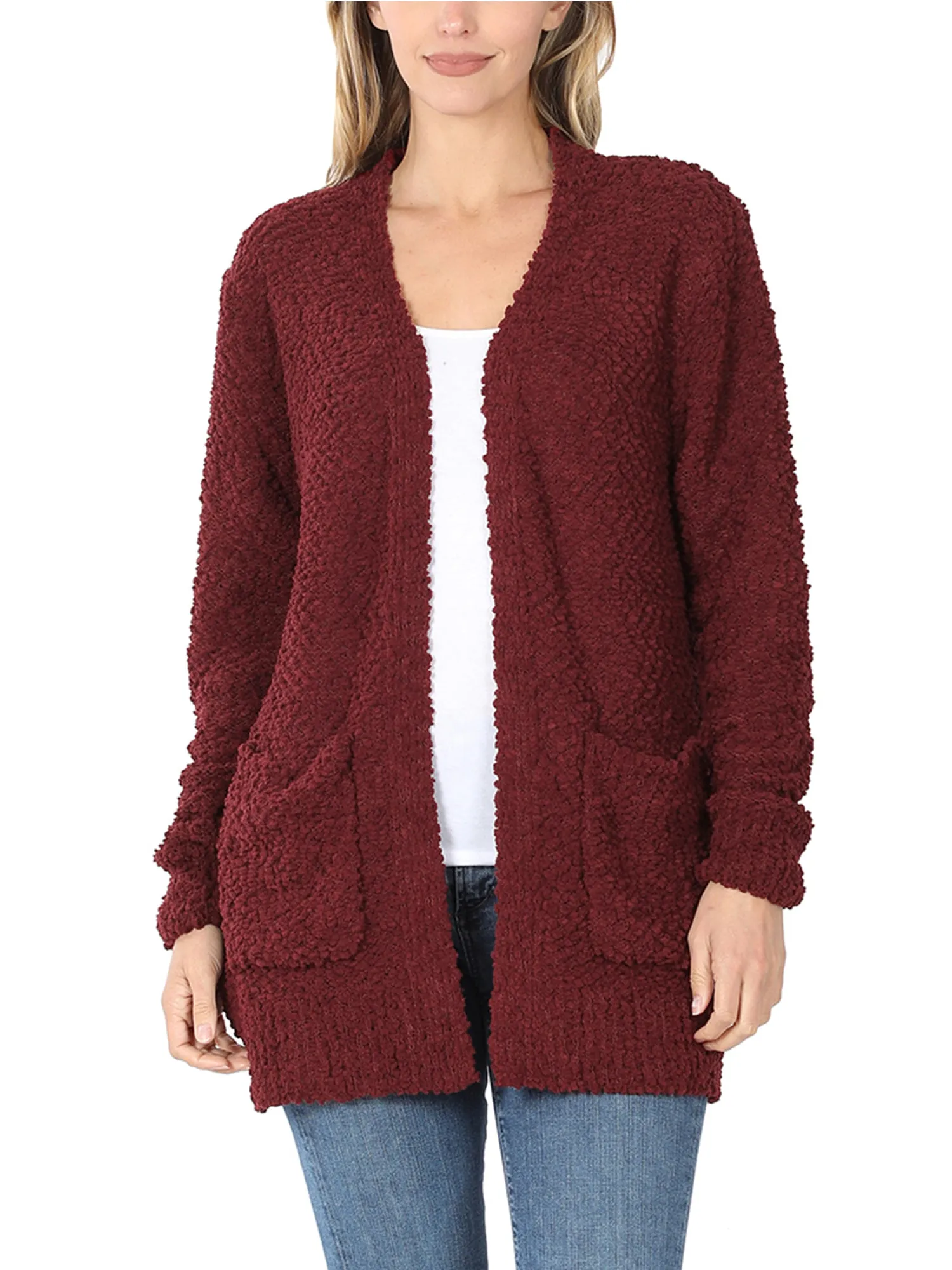 KOGMO Womens Popcorn Sweater Cardigan with Pockets