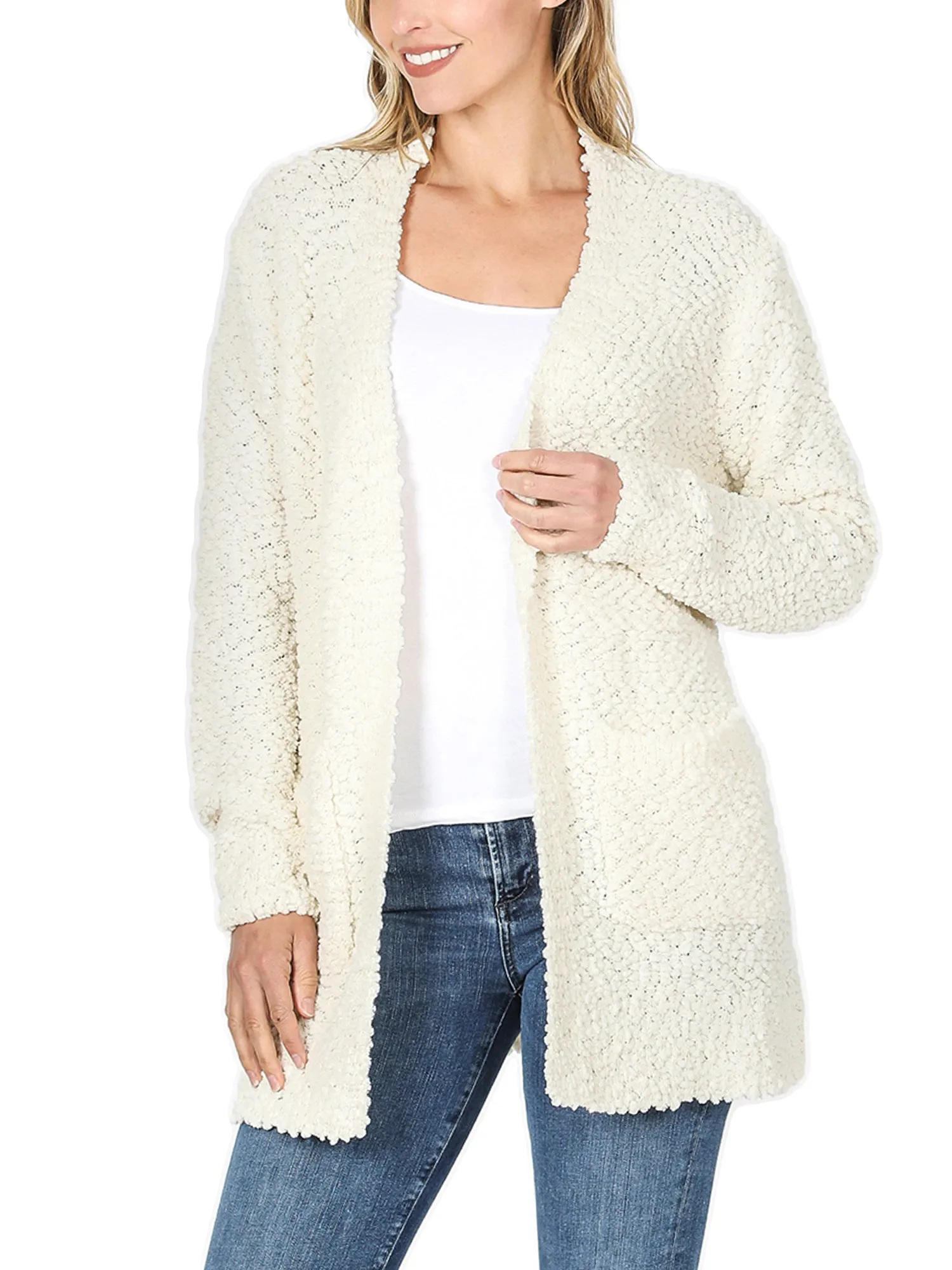 KOGMO Womens Popcorn Sweater Cardigan with Pockets