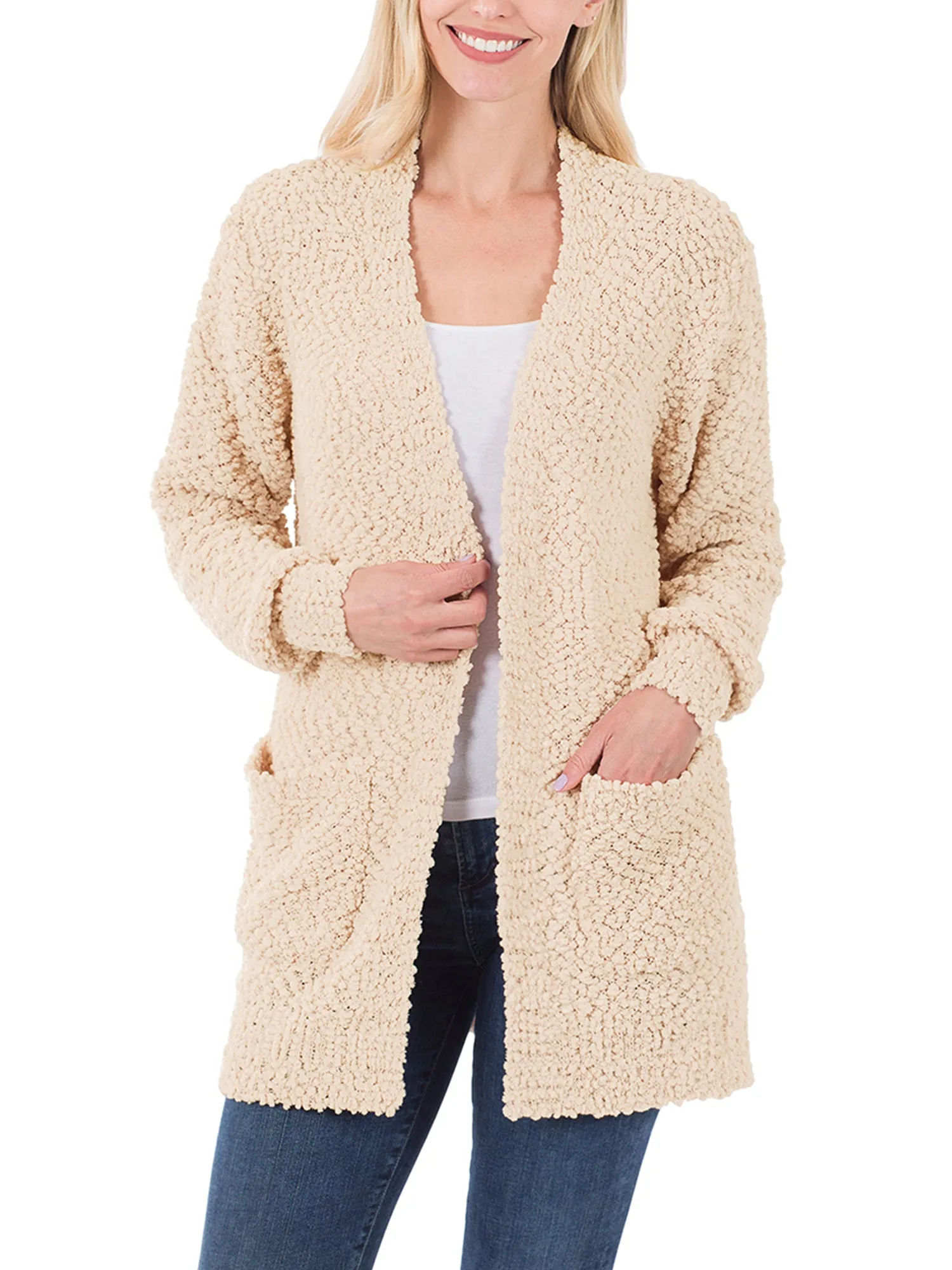 KOGMO Womens Popcorn Sweater Cardigan with Pockets