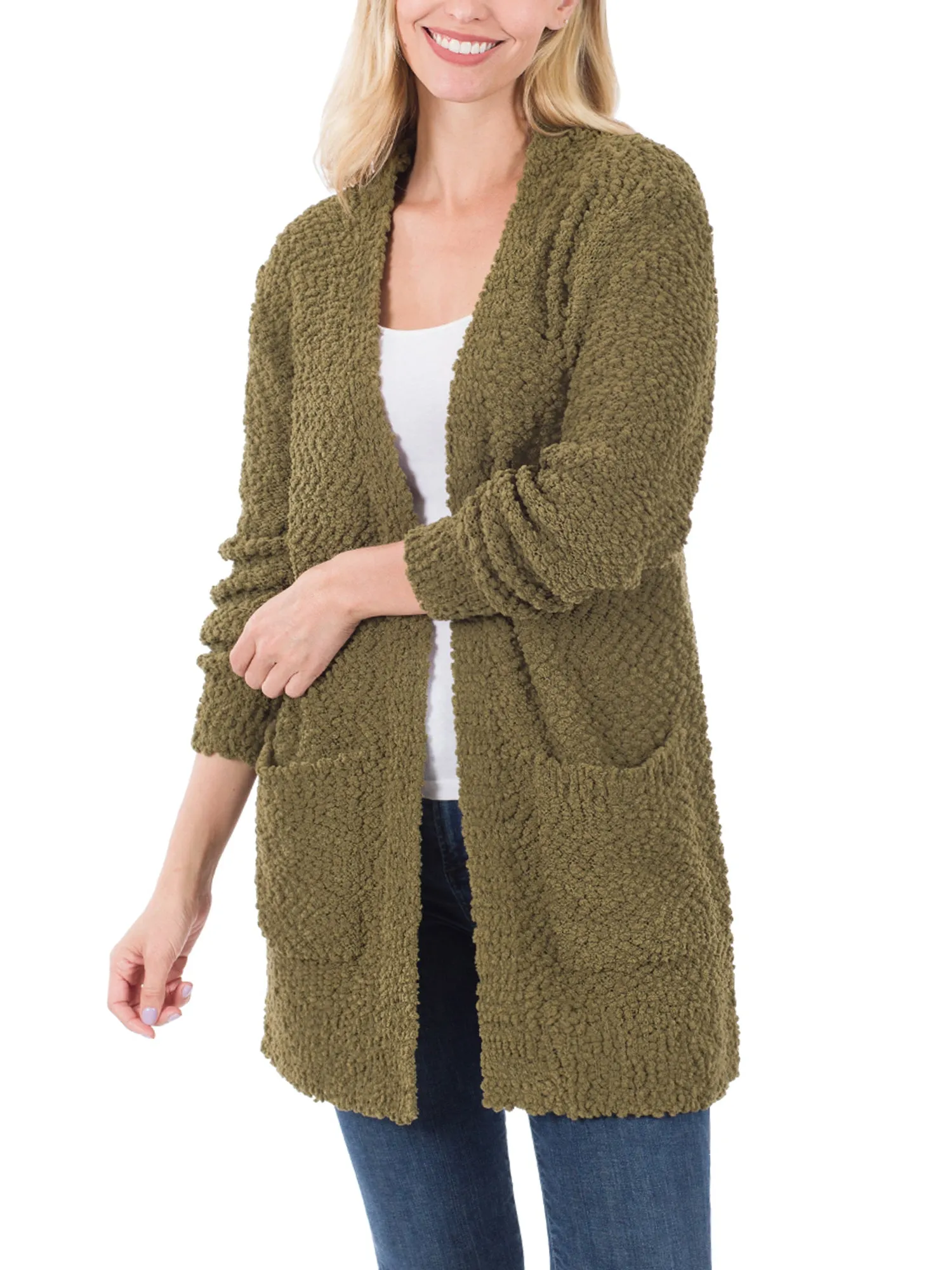 KOGMO Womens Popcorn Sweater Cardigan with Pockets