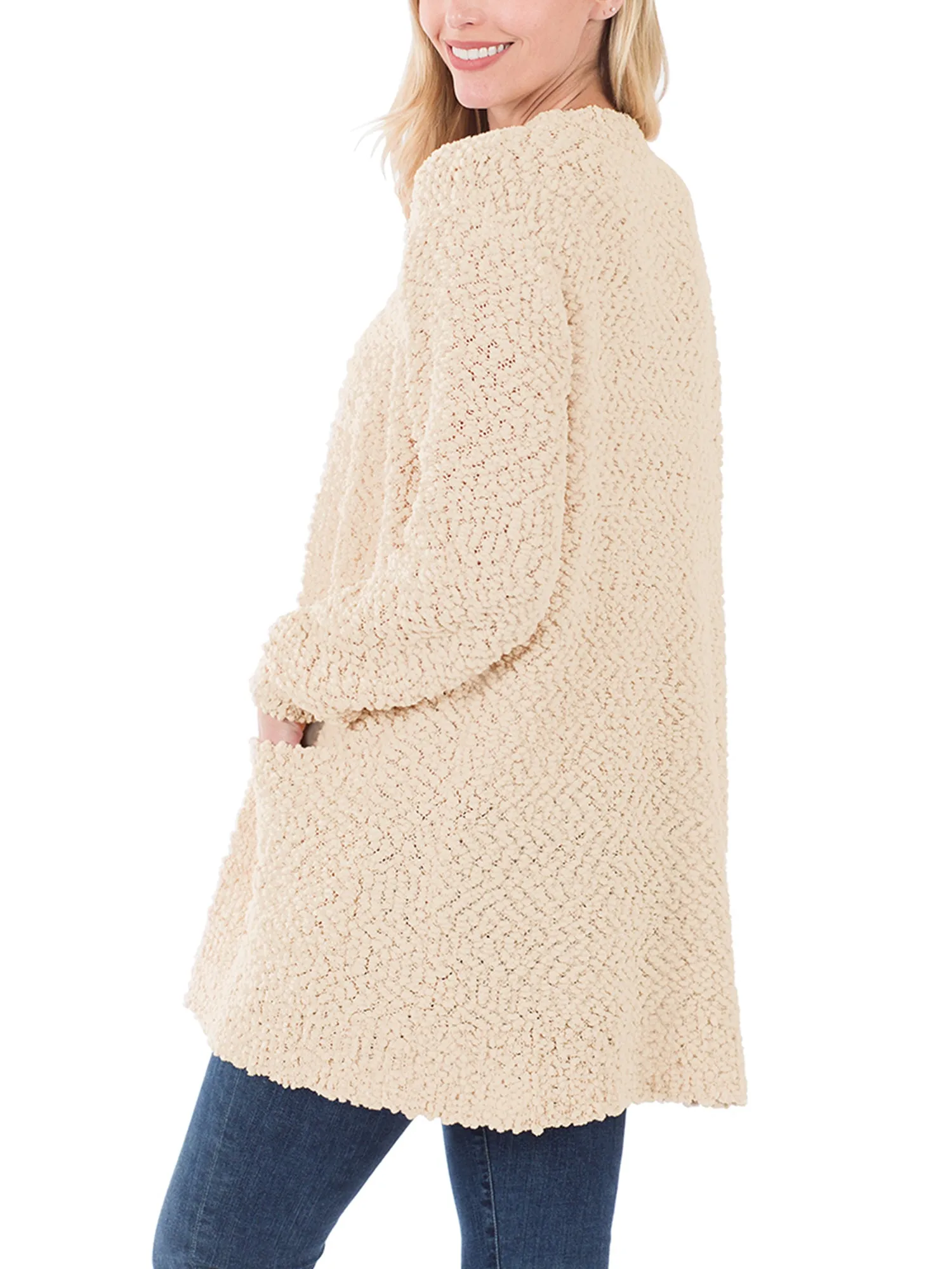 KOGMO Womens Popcorn Sweater Cardigan with Pockets