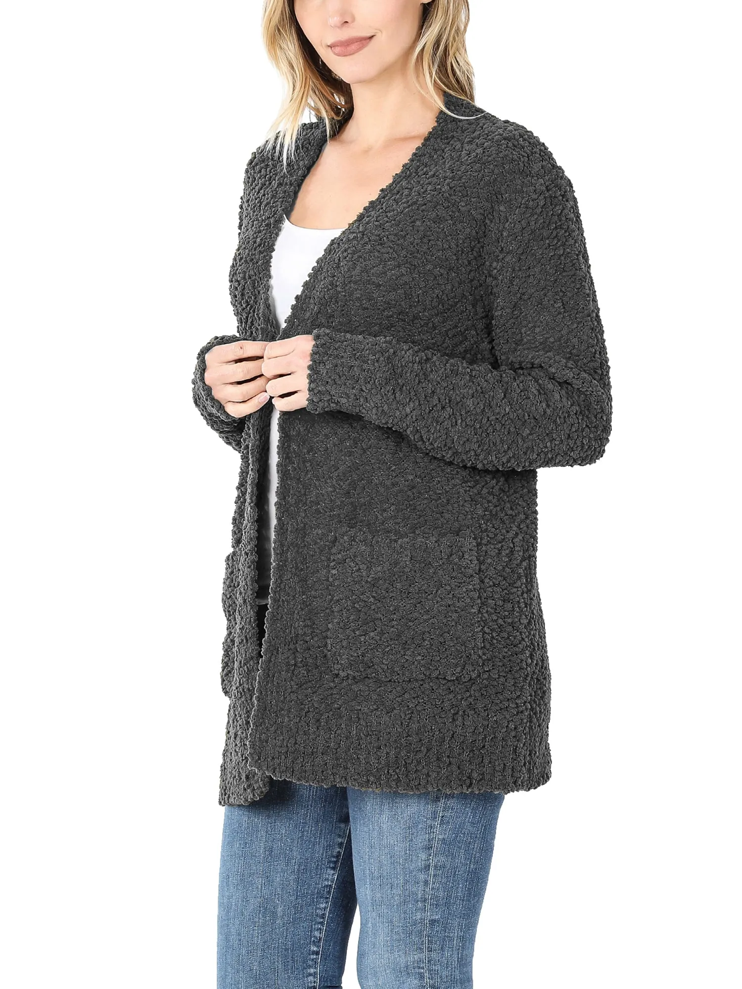 KOGMO Womens Popcorn Sweater Cardigan with Pockets