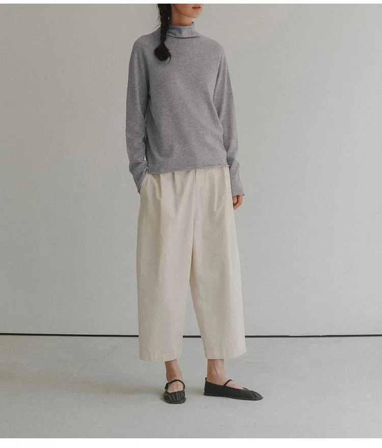 Korean Trendy Semi High Collar Pure Wool Sweater Women Autumn Winter Lazy Wind Pullover Keep Warm Slimming Bottoming Shirt