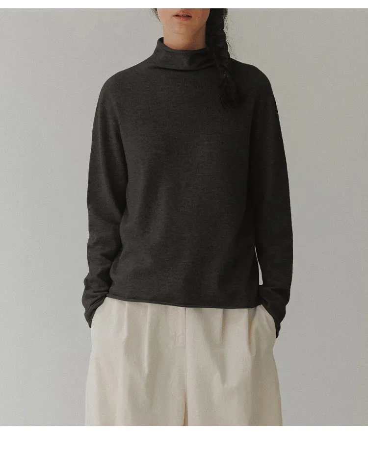Korean Trendy Semi High Collar Pure Wool Sweater Women Autumn Winter Lazy Wind Pullover Keep Warm Slimming Bottoming Shirt