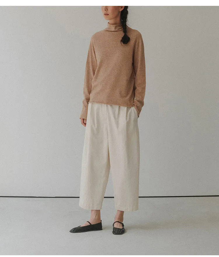 Korean Trendy Semi High Collar Pure Wool Sweater Women Autumn Winter Lazy Wind Pullover Keep Warm Slimming Bottoming Shirt