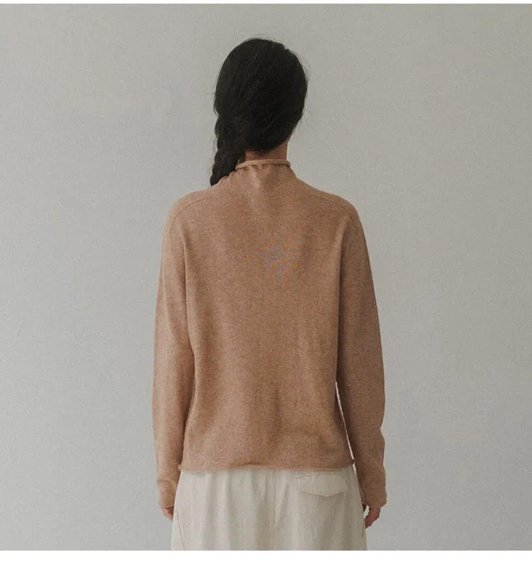 Korean Trendy Semi High Collar Pure Wool Sweater Women Autumn Winter Lazy Wind Pullover Keep Warm Slimming Bottoming Shirt