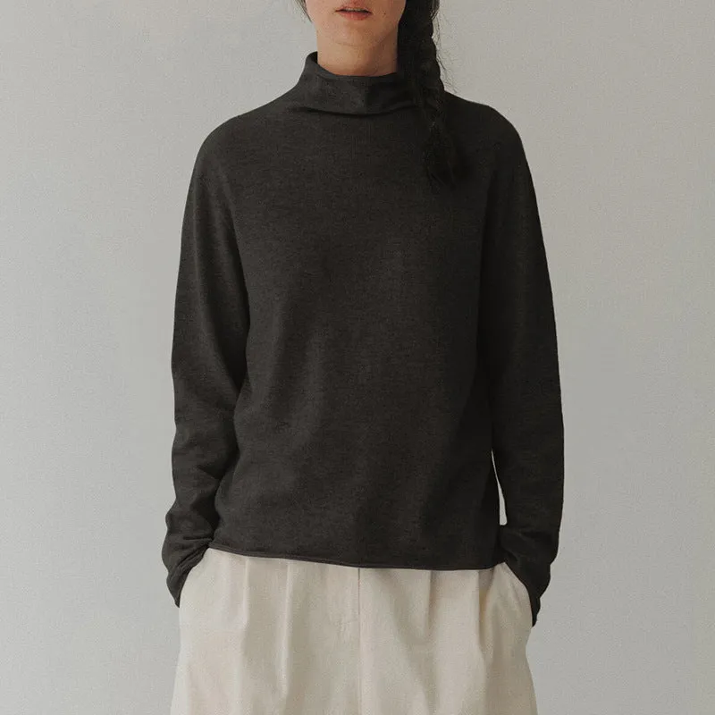 Korean Trendy Semi High Collar Pure Wool Sweater Women Autumn Winter Lazy Wind Pullover Keep Warm Slimming Bottoming Shirt