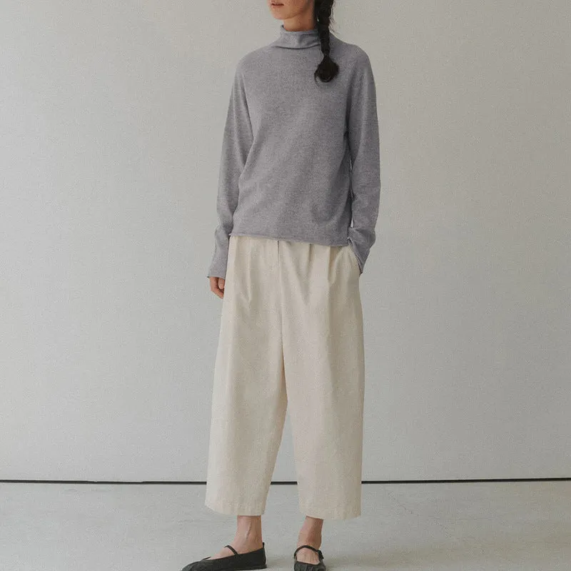 Korean Trendy Semi High Collar Pure Wool Sweater Women Autumn Winter Lazy Wind Pullover Keep Warm Slimming Bottoming Shirt