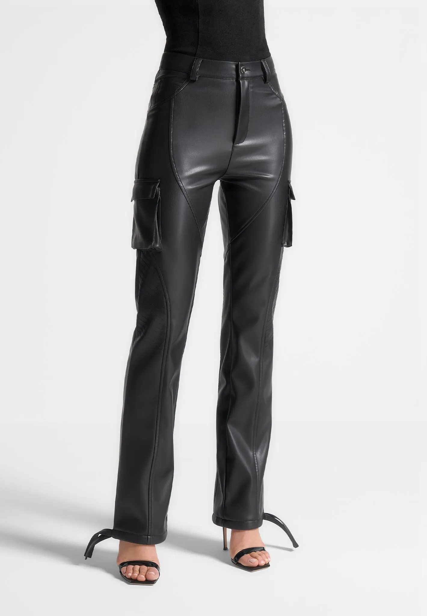 Leather Biker Trousers - Black